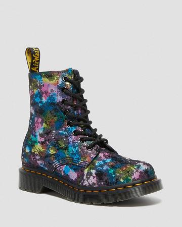 Botas con Cordones Dr Martens 1460 Pascal Confetti Gamuza Mujer Negros | MX 593KOR